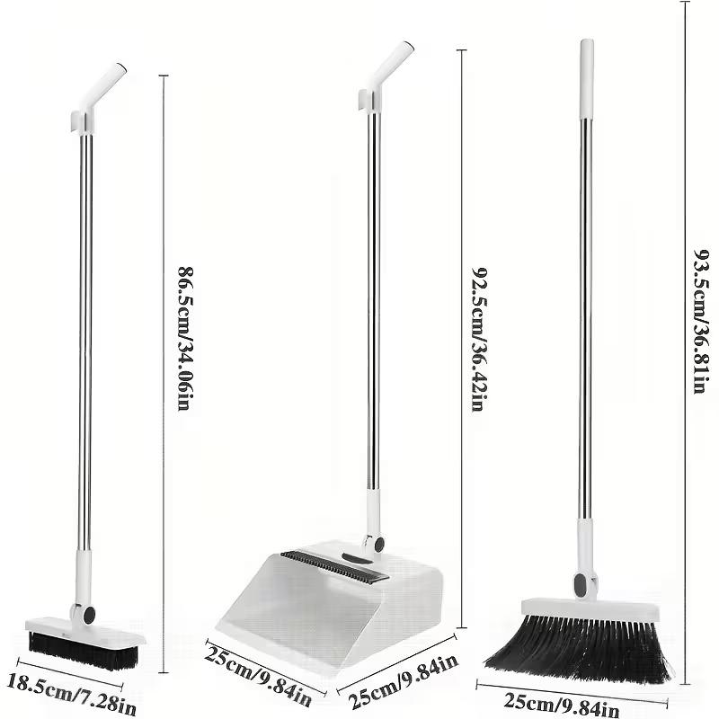 3in 1 Broom and Dustpan Set: Set - Efficient Broom and Dustpan Set and Floor Brush Heavy-duty Long-handled Broom for Indoor and Outdoor Cleaning
