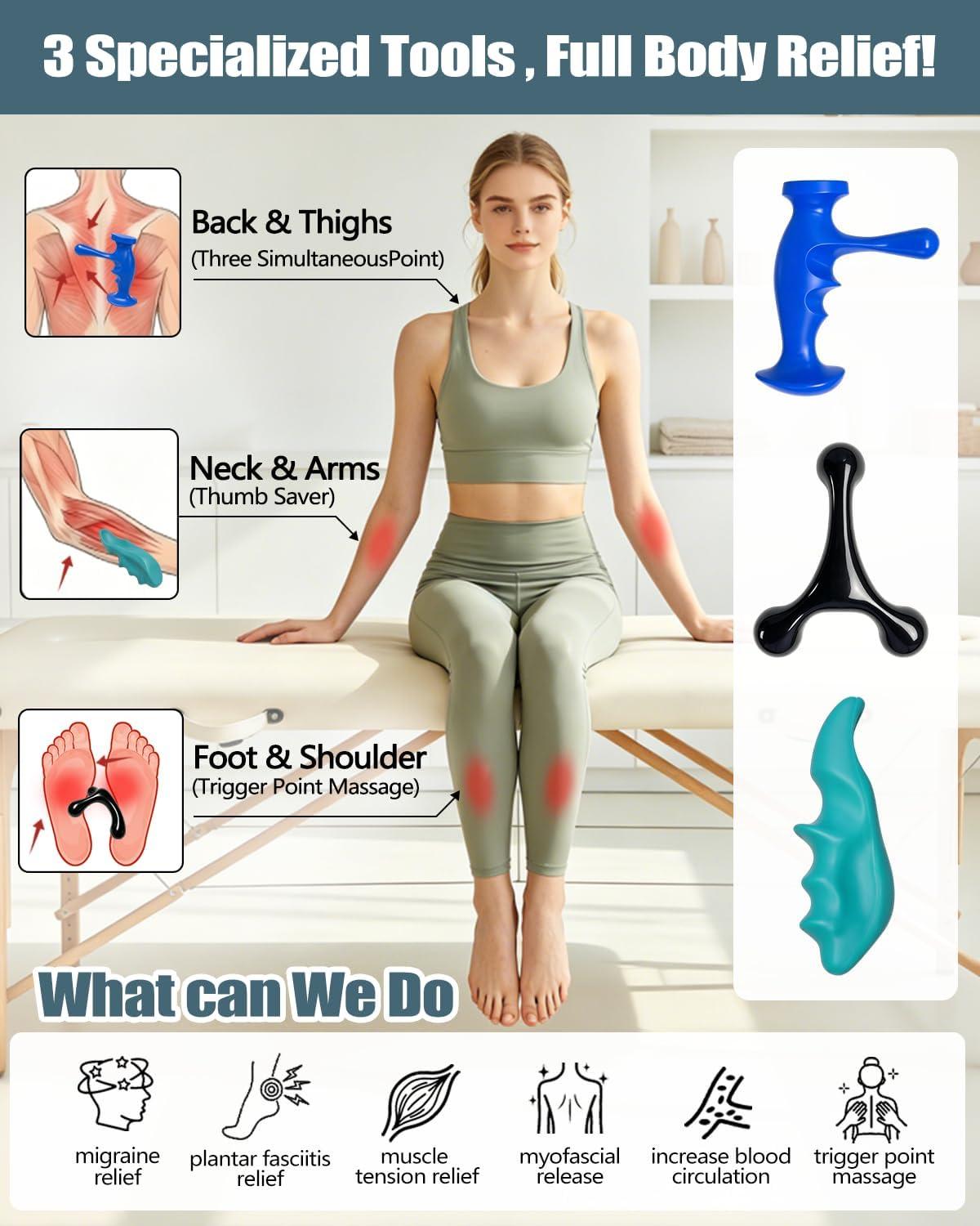 3PCS Body Care Products Trigger Point Deep Tissue Massage Tools Set - 100g Travel Size Thumb Saver, 3-Legged Knobs for Back Pain & Stress Relief, Full Body Fascia Release Equipment, Deep Tissue Massage Tools And Equipment.
