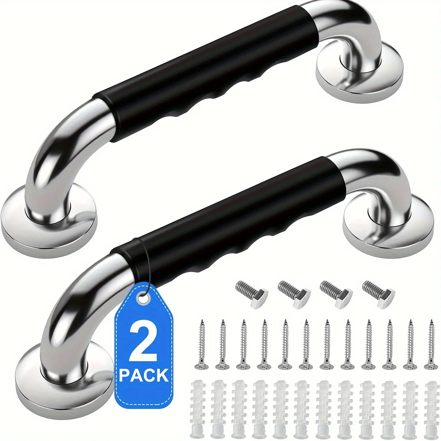 2‑pack Shower Grab Bar, Non‑slip Bathroom Safety Grab Bar for Elderly & Disabled People, Heavy‑duty Shower Handrail for Bathtub, Toilet and Shower Stall, Rustproof Stainless Steel Assist Handle for Seniors Home Bathroom Support