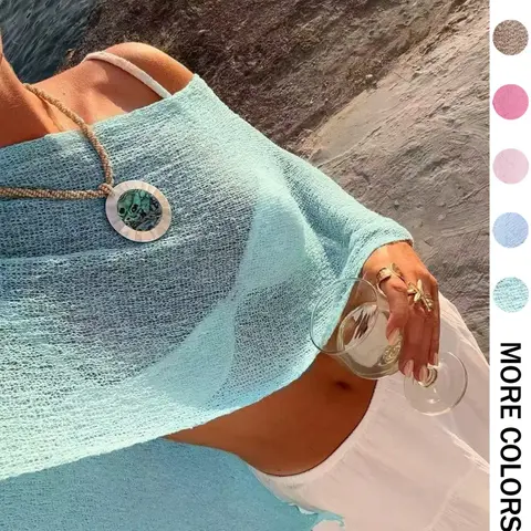 Women's Spring Summer Hollow Out Beach Vacation Swimwear Cover Up Beach Cover Ups Beach Coverup Beachwear Cover Up Swimsuit Coverup Party Casual Off-Shoulder Sun Protection Loose Sexy Knit Hoodie Blue Outerwear