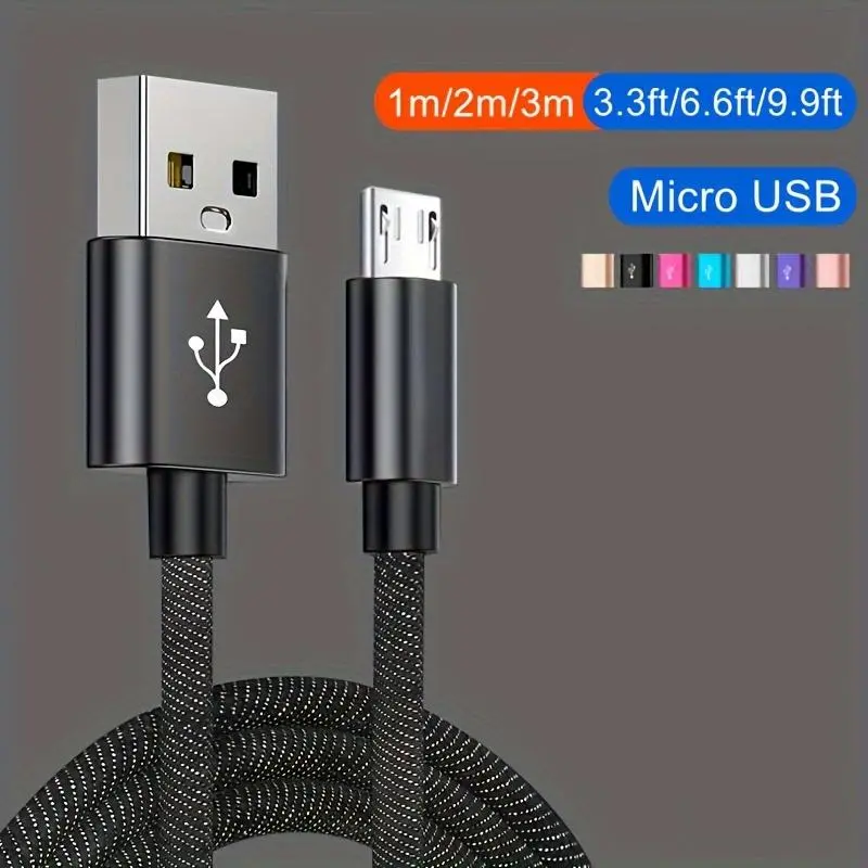 Fast Charging Micro USB Cable Nylon Braided Data Cable For Samsung/Xiaomi/Vivo/OPPO/Redmi/Android Phone Charging Cable