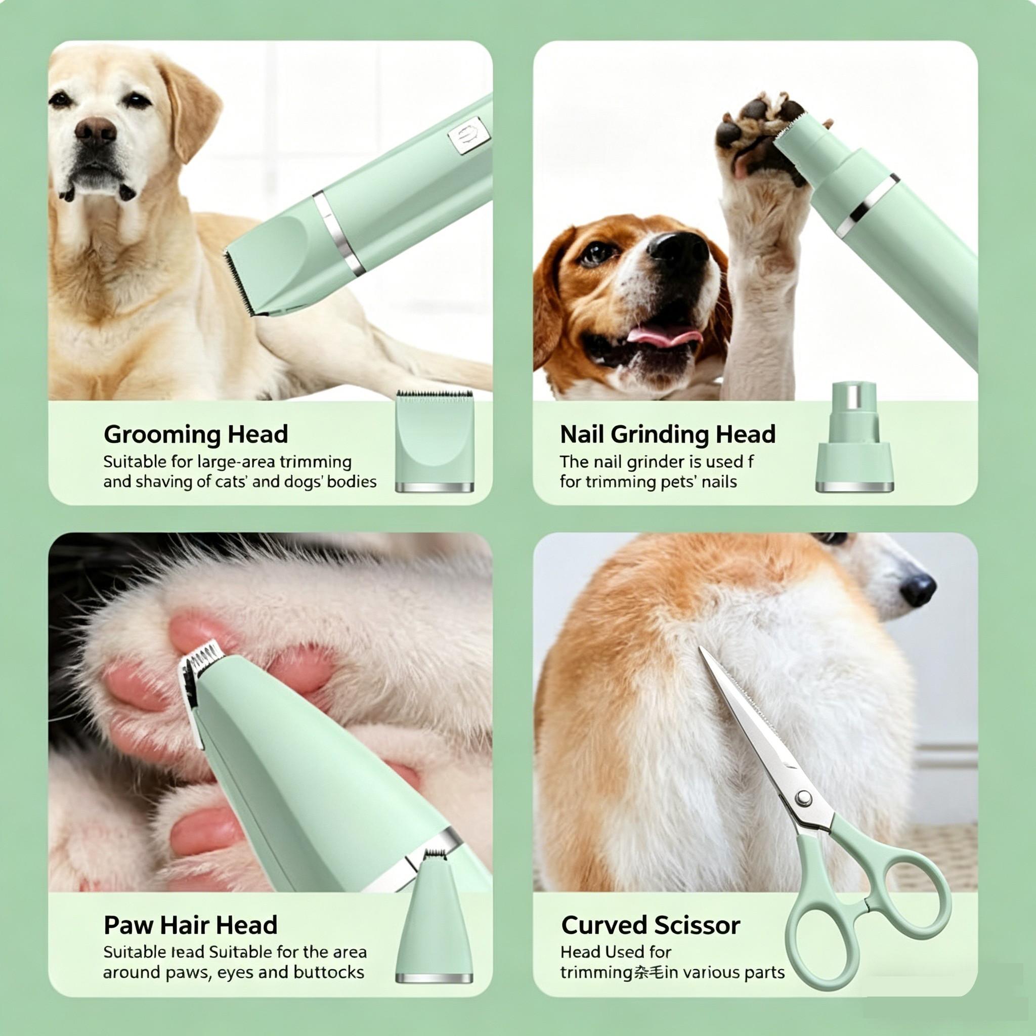 4-in-1 Electric Dog Grooming Kit, 1 Set Pet Clippers, Nail Grinder, With 4 Heads