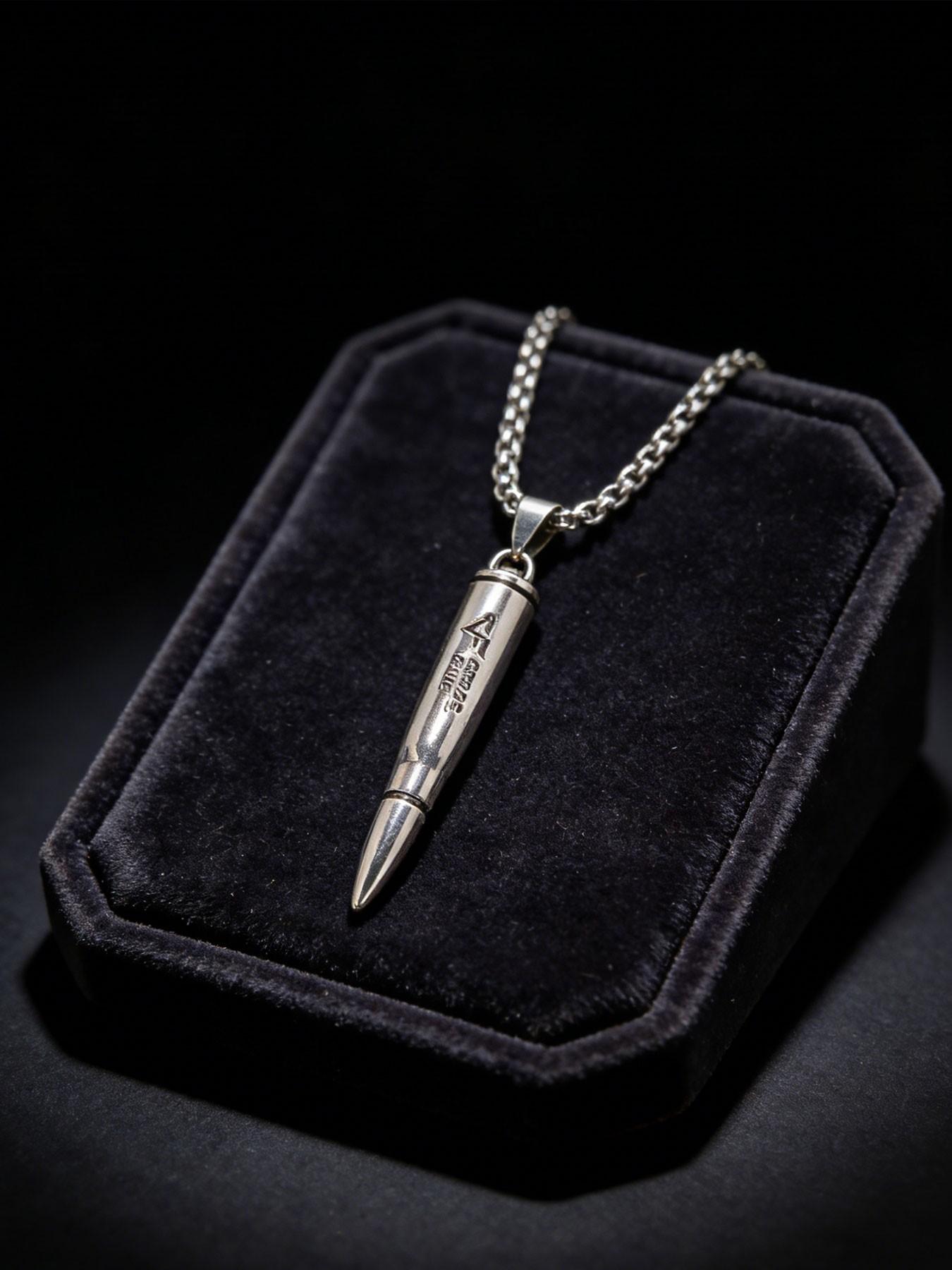 Cf Bullet Necklace Titanium Steel Pendant, Military Enthusiast Accessory, Hypoallergenic, Anti-Oxidation, Stackable, Hip Hop Streetwear