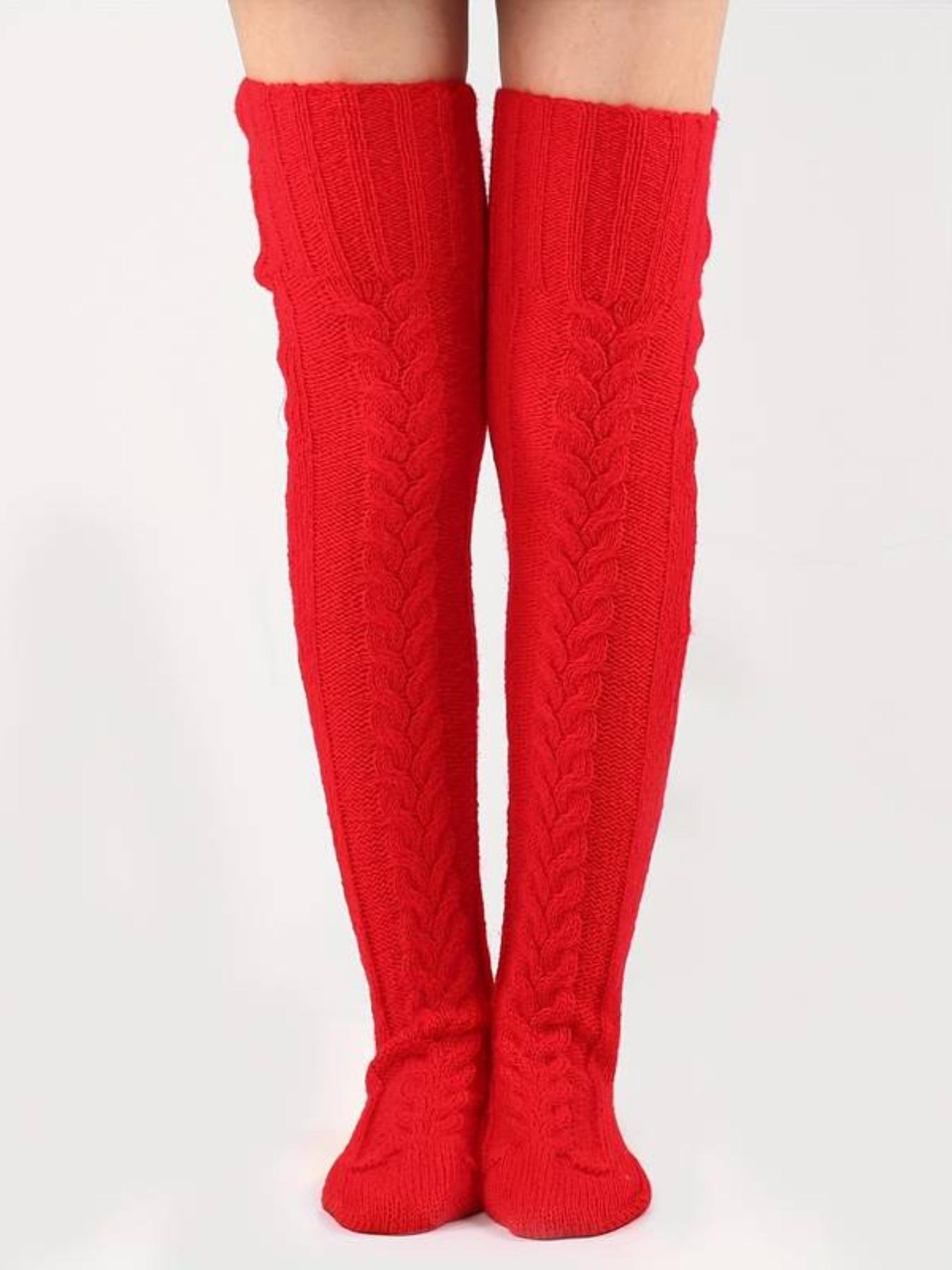 Thick Knit Warm Leggings Over-The-Knee Socks, Fall Winter Casual Fashion, Hand Wash Only, Elastic, Polyester Elastane Blend, Christmas Gift Idea