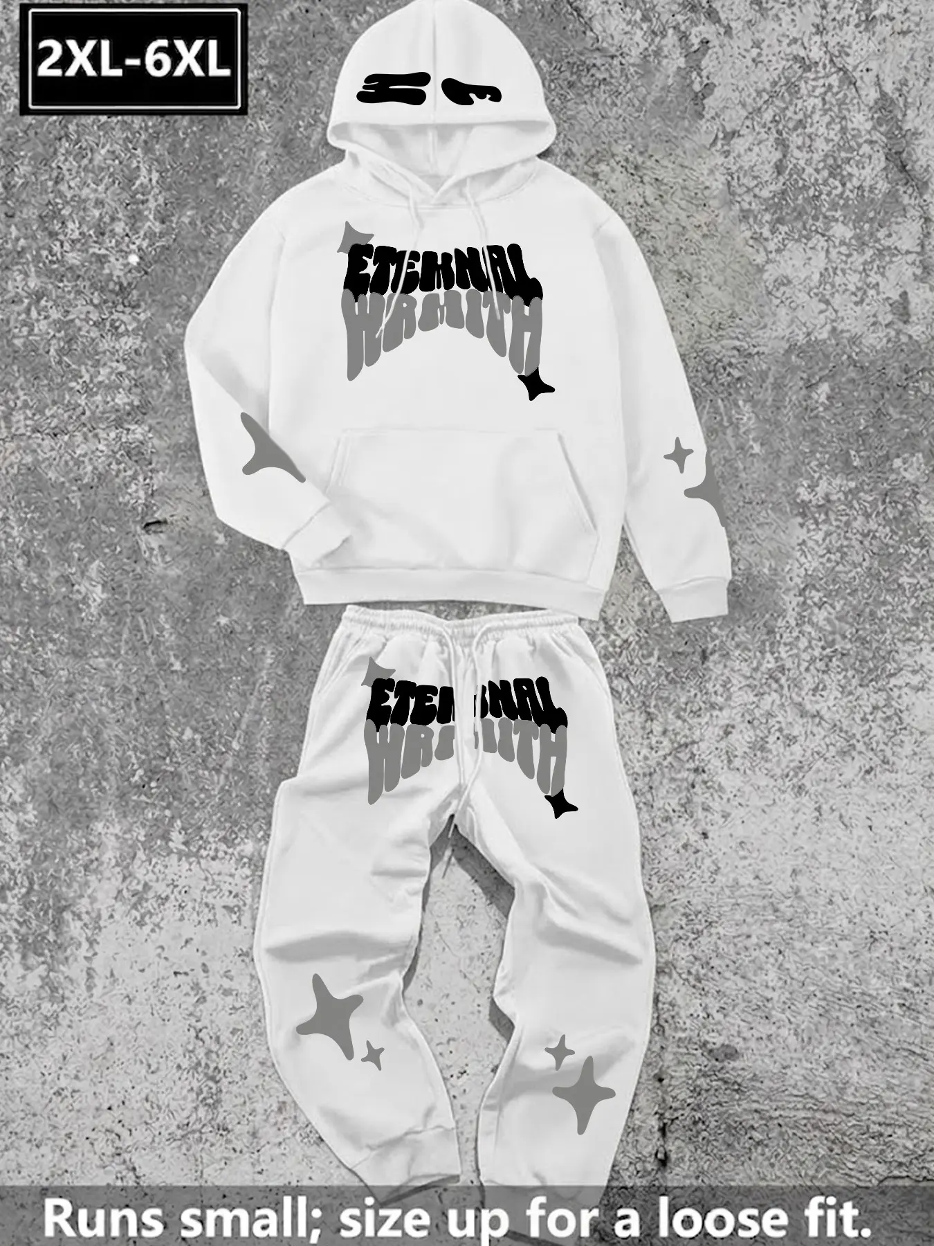 Men's 2xl-6xl Star Print Hoodie Set, Pullover Sweatshirt and Jogger Pants Two-Piece, Loose-Fit Streetwear for Tall Men