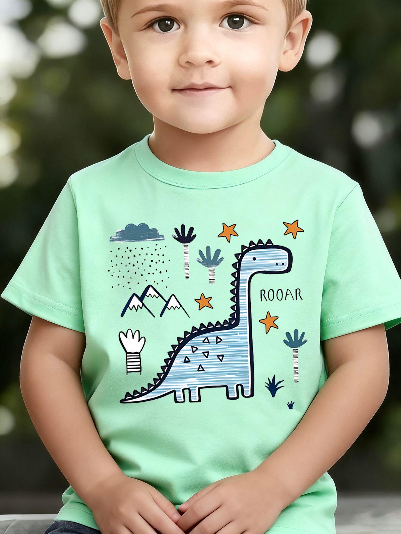 Boys' Summer Breathable & Comfortable "Dinosaur" Cartoon Print (3-12Y) Casual Sports T-Shirt