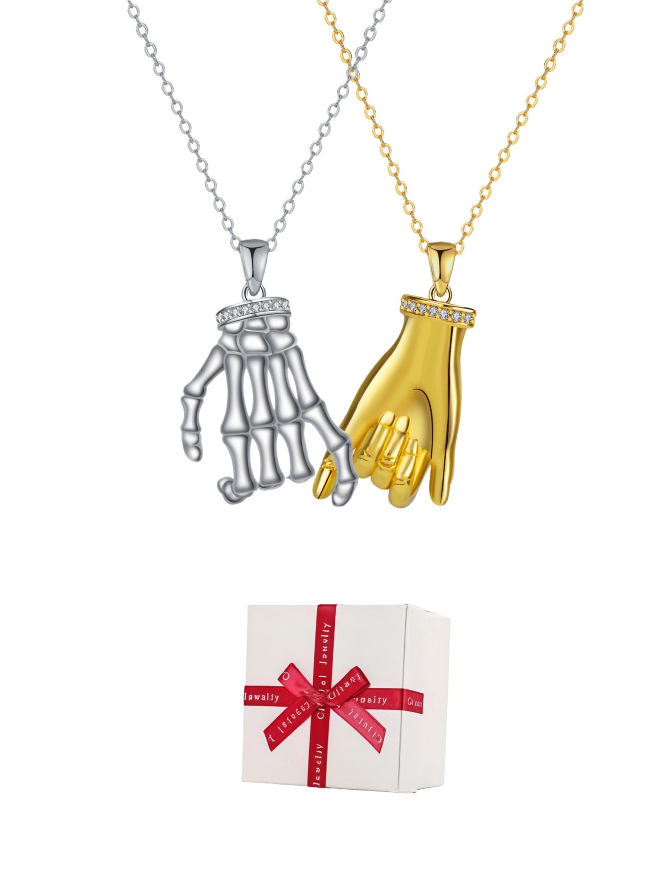 Bone Gold Pact · Symbiosis Chain Original luxury couple necklaces with real gold-plated pendants, paired with a purple preserved rose gift box. Perfect for birthdays, Mother's Day, Valentine's Day and all festive gifting.