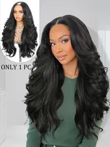 Yaki Curly Wave Wigs for Women, Body Wave U Part Synthetic Wig, Heat Resistant Hair, Clip-In Half Wig, Stylish & Versatile Design, Wavy Synthetic Hairpiece, Long Length, Curly Texture
