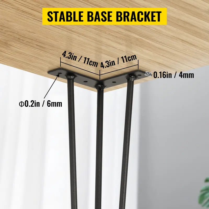 【toolupgrade】VEVOR 18-Inch Black Hair Pin Table Legs (Set of 4), 3-Rod Carbon Steel Heavy Duty Legs with 880lbs Total Load Capacity (220 lbs Each), 4 Rubber Floor Feet Floor Protectors for Desk, Bench, Dining End Table 【toolupgrade】VEVOR 18-Inch Black Hair Pin Table Legs (Set of 4), 3-Rod Carbon Steel Heavy Duty Legs with 880lbs Total Load Capacity (220 lbs Each), 4 Rubber Floor Feet Floor Protectors for Desk, Bench, Dining End Table