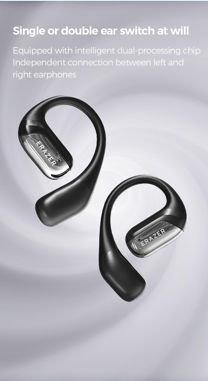 ERAZER XF35 Open Ear Bluetooth Earphones,Bluetooth 6.0 Earphones,Stereo HIFI Sound ,LED Lights Touchscreen Up to 48 Hours Power with Case,Ergonomic Ear Hooks,Ultra-Comfort Wireless Headphones,Built-in Mic Clear call,For Gym Running Workout