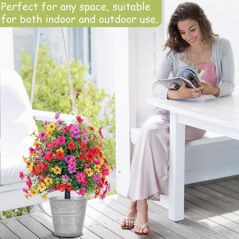 Artificial Flowers for Outdoor Indoor Garden Home Decoration, Faux Flower Daisy with Eucalyptus Leaves Fake Plants Greenery Boxwood Porch Patio