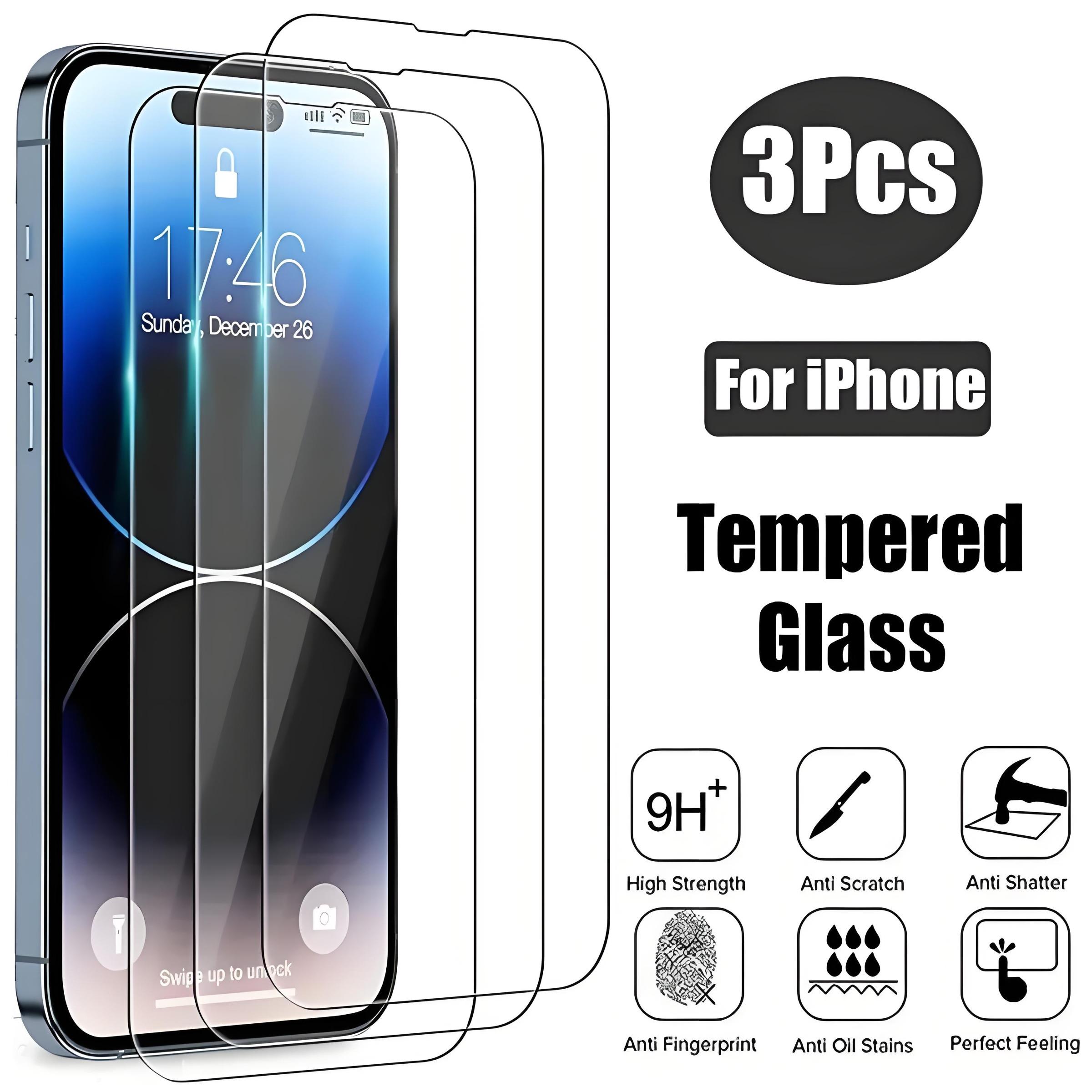 3-Pcs HD Tempered Glass Phone Screen Protector Kit, Anti-Scratch Explosion-Proof Screen Protective Film, Phone Accessories for iPhone 17 Pro Max/16/11/12/13/14/15, 14/15 Plus & mini Xs Max, Protection, Smartphone