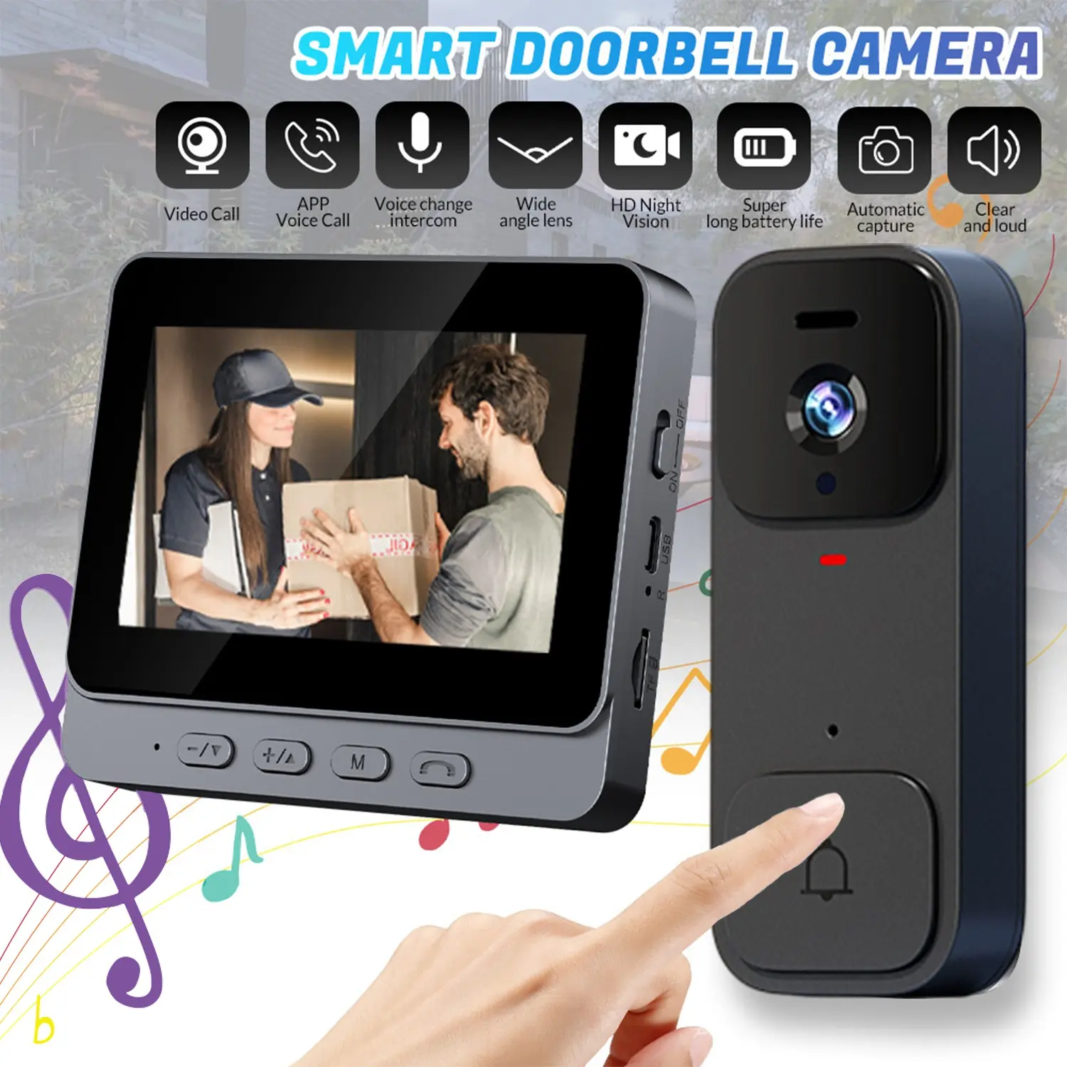 X7 Smart Video Doorbell, 4.3 Inch Color Screen, HD Video Intercom, Long Battery Life, No Internet Needed, Two-Way Audio, Home Use