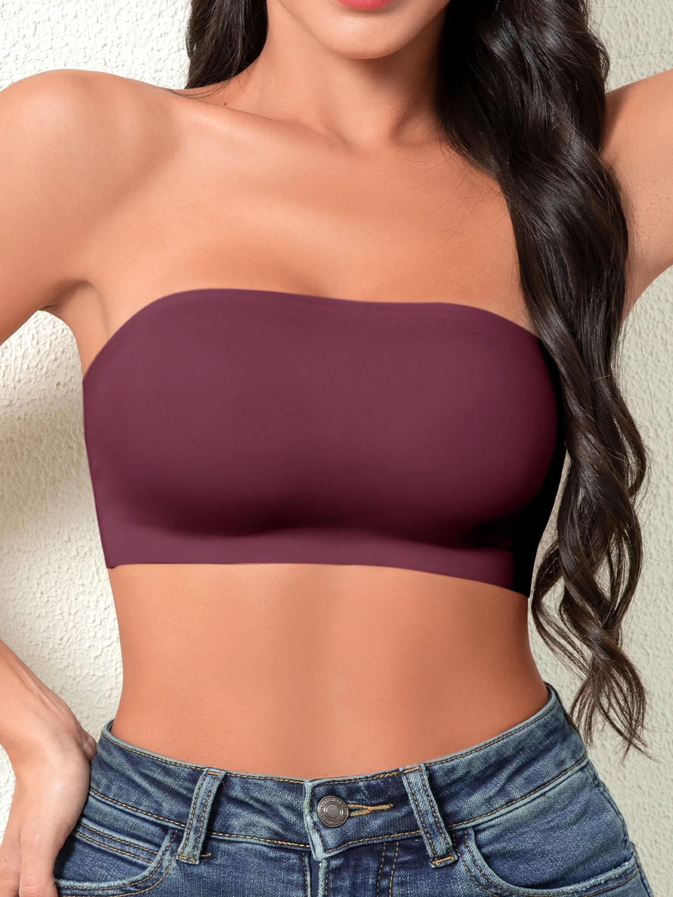 Women's Strapless Bralette, No Steel Cup Design, Soft Fit Daily Wear, Plain Pattern, Buckleless Style, All Season Comfort