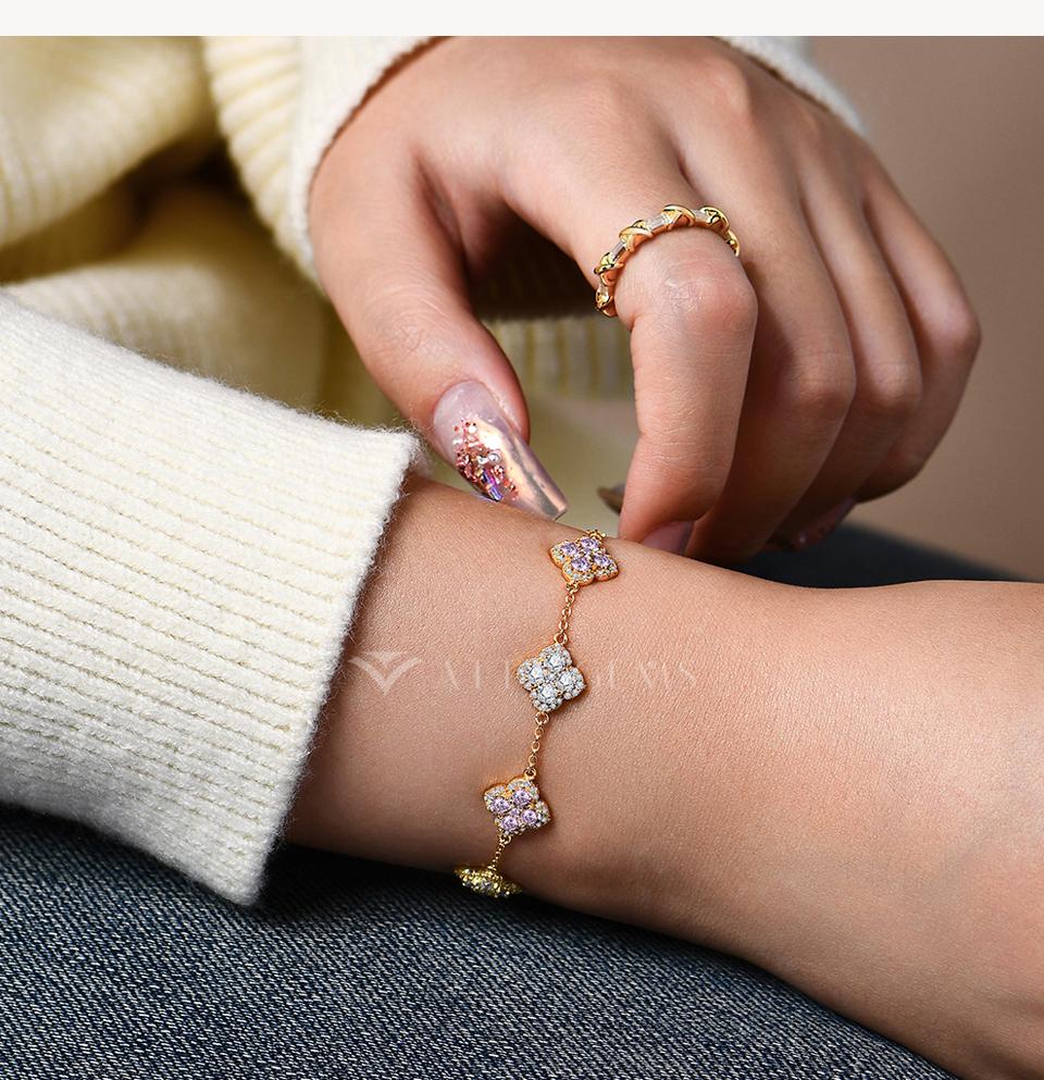 Synthetic Moissanite Bracelet Blue Zircon Pink Zircon Colorful Luxury Jewelry for Women Girls Engagement Birthday Springtok Outdoorfun Gift B021 SpringStatements