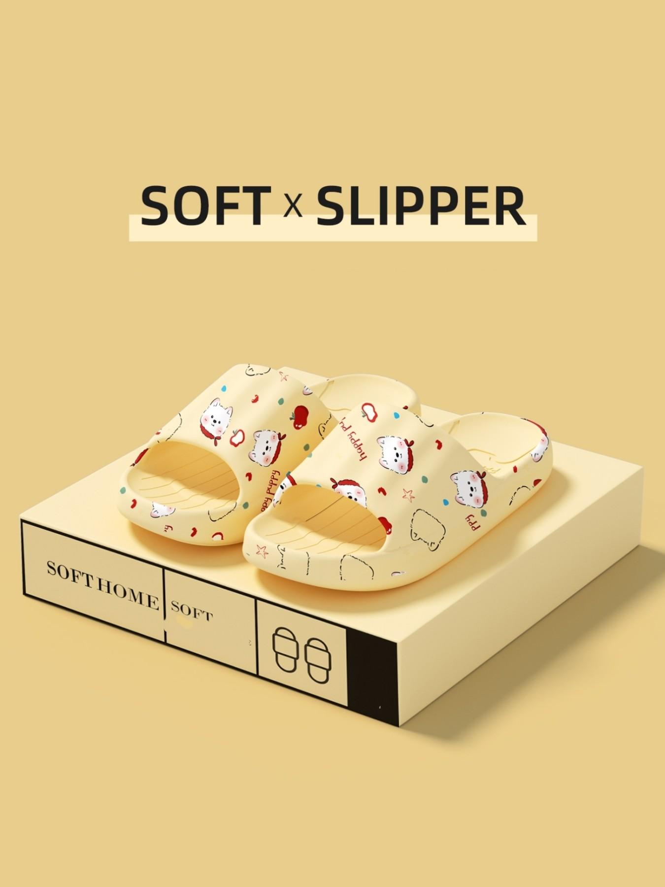 Cartoon Puppy Print Slippers, Comfortable Indoor Casual Shoes, Cute and Versatile, Perfect Gift Idea, Creative Design, All Seasons