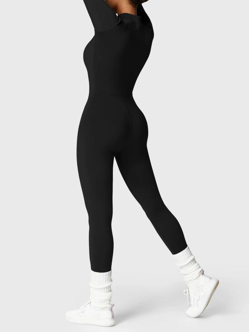 Women's Fall Winter Zipper Fleece Warm Stand Collar Jumpsuit, Slimming Bodycon Pants, Casual Fashion, Suitable for Daily Wear, Outdoor Training, Gym Workout, Sporty Comfy Jumpsuit