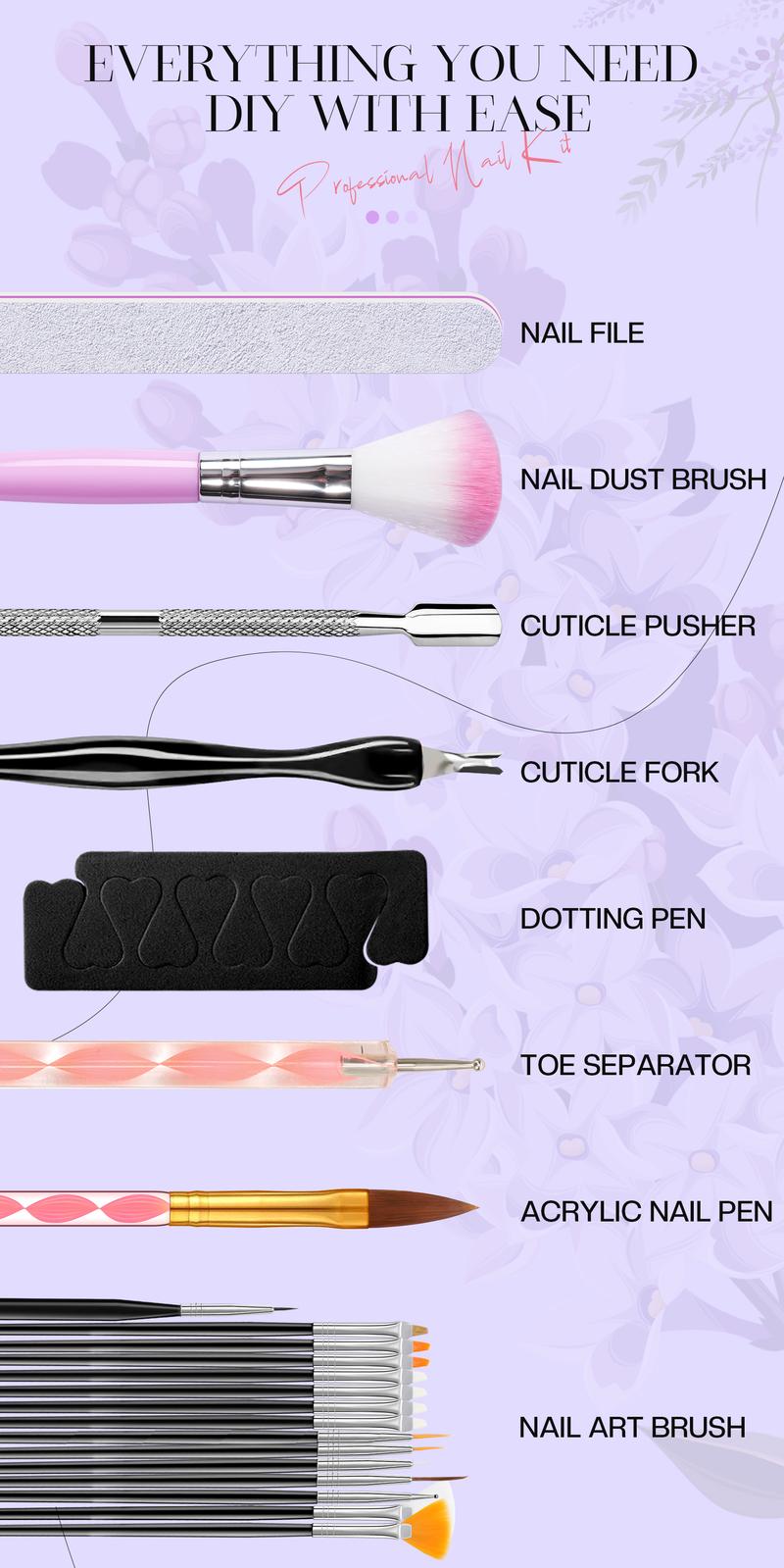 VANSISOS Acrylic Nail Kit ( with UV Lamp) Professional Acrylic Nail Charms for Beginners Acrylic Nail Set Full Acrylic Nail Supplies