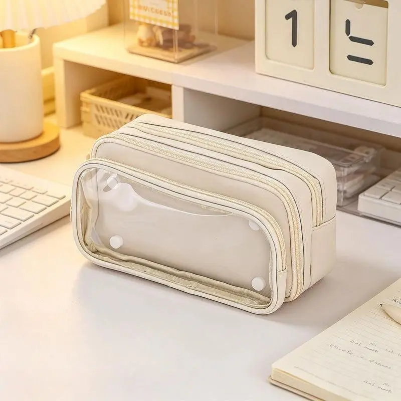 2026 New Detachable Transparent Pencil Case, Extra Large Capacity Clear Stationery Pouch, High‑Aesthetic Pen Box for Girls Daily School Use