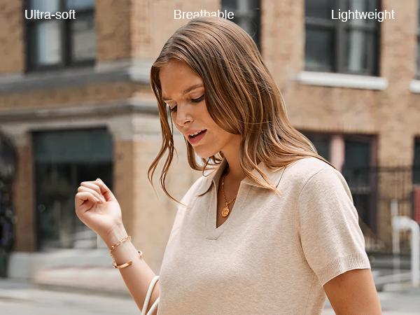 Arach&Cloz Womens Wool Blend Polo Shirts Spring Summer Sweater Tops 2025 Short Sleeve Soft Trendy Business Casual Outfits