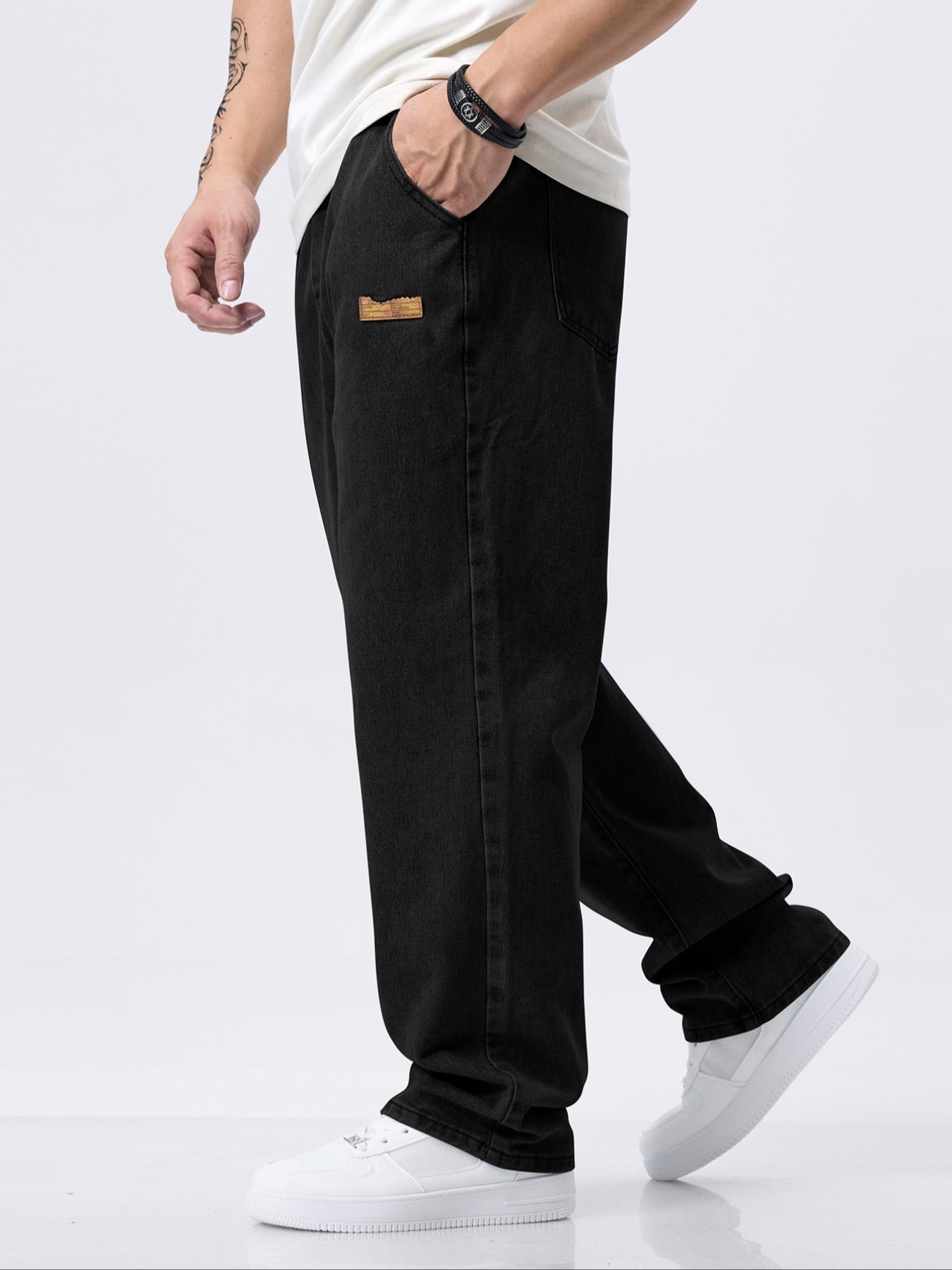 Men's Drawstring Elastic Waist Washed Straight Leg Jeans, & Blue, 2 Piece Set, Casual Daily Wear, All Seasons