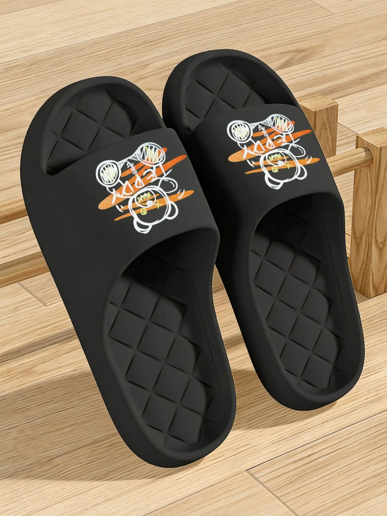 Y2K Graffiti Teddy Bear Slides, Super Soft Eva Non-Slip Shower Slippers, Trendy Streetwear for Men & Women, Quick Dry Casual Sandals.Runs small, wide feet please size up one size.
