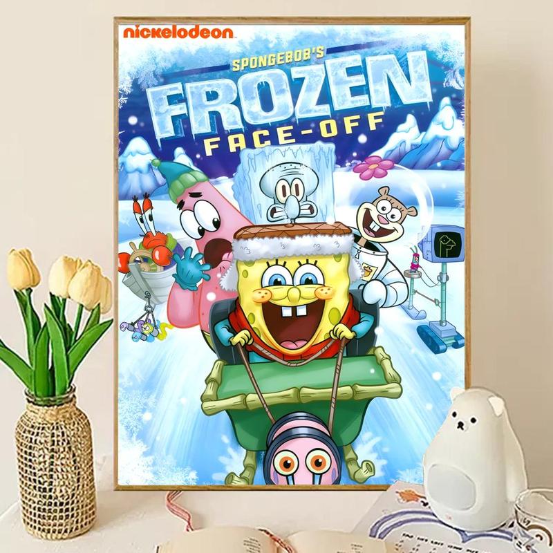 Animated Cartoon S-Sponge-Bob Poster Sticky Wall Art Printing Waterproof Modern Aesthetic Home Living Bedroom Decor Trendy Room Decoration Gift Durable High Quality