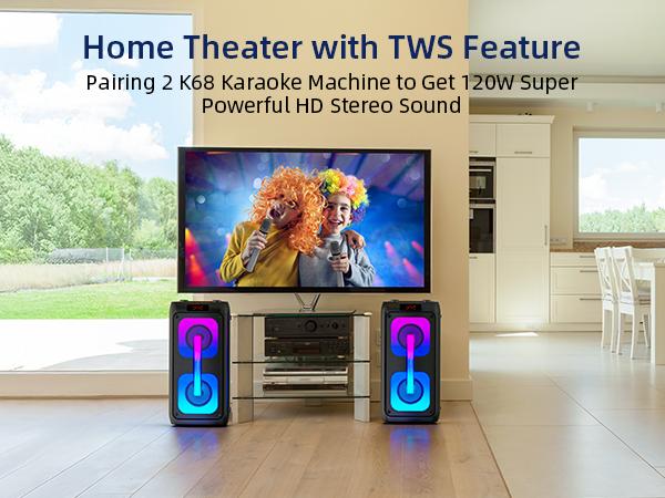 Karaoke Machine for Adults, Portable Bluetooth Speaker with 2 Wireless Microphones, Portable PA System with Disco Lights for Big Party, Outdoor, Ideal Gifts for Family, Music Lover