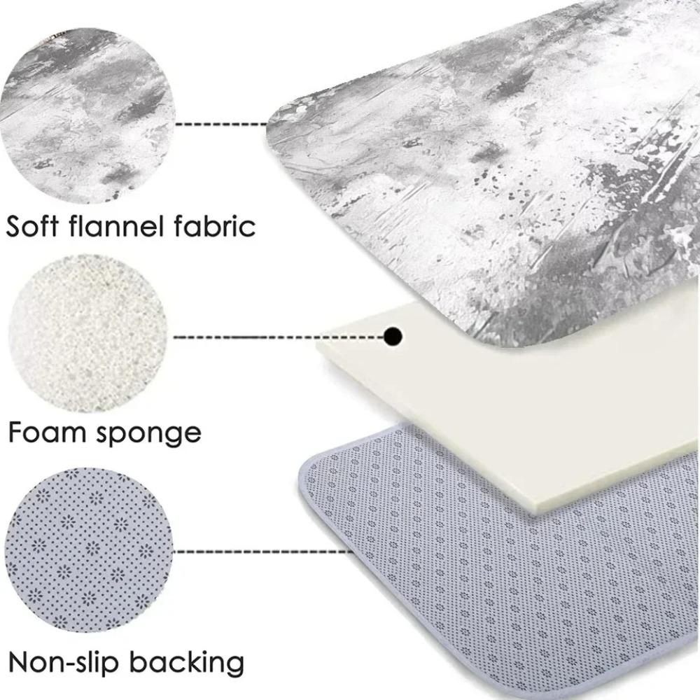 3-Piece Modern Art Black Gray Gold Marble Bath Mat Set, Flannel Non-Slip Absorbent Rug, Toilet Lid Cover & U-Shape Pad