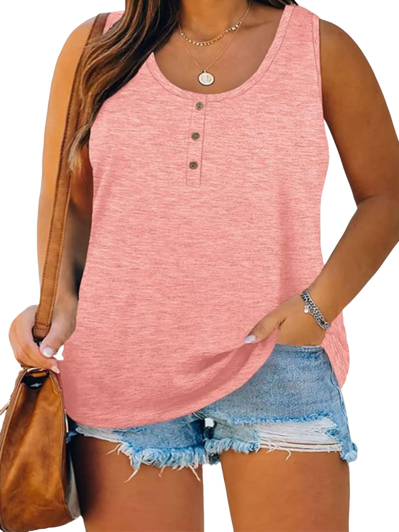 Summer New Trend Large Size Women's Tank Button Casual Vest, Fitted Plain Design, Perfect for Daily Wear, Comfortable and Stylish