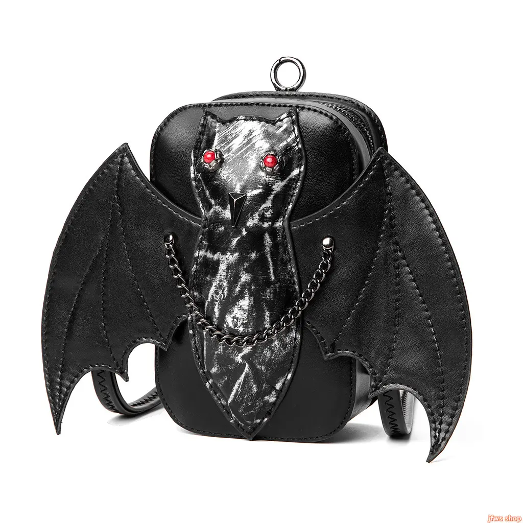 Women's 2026 New Gothic Bat Wing Mini Crossbody Bag - PU Leather Small Shoulder Handbag with Chain Strap, Spooky Silhouette, Gothic Look - Ideal for Halloween Party, Daily Use, Gift (US Design)