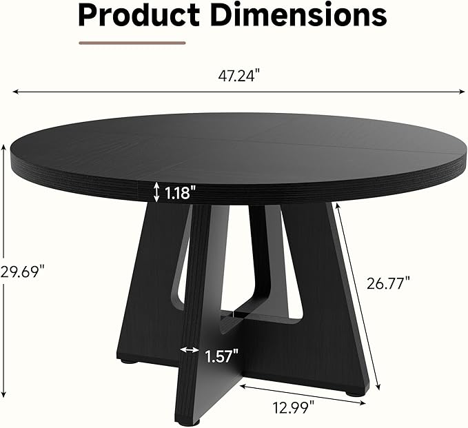 Round Dining Table for 4-6 People, 47" Dining Room Table with Wooden Pedestal Base, Circle Kitchen Tables for Kitchen, Dining Room, Living Room