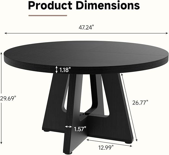 Round Dining Table for 4-6 People, 47" Dining Room Table with Wooden Pedestal Base, Circle Kitchen Tables for Kitchen, Dining Room, Living Room