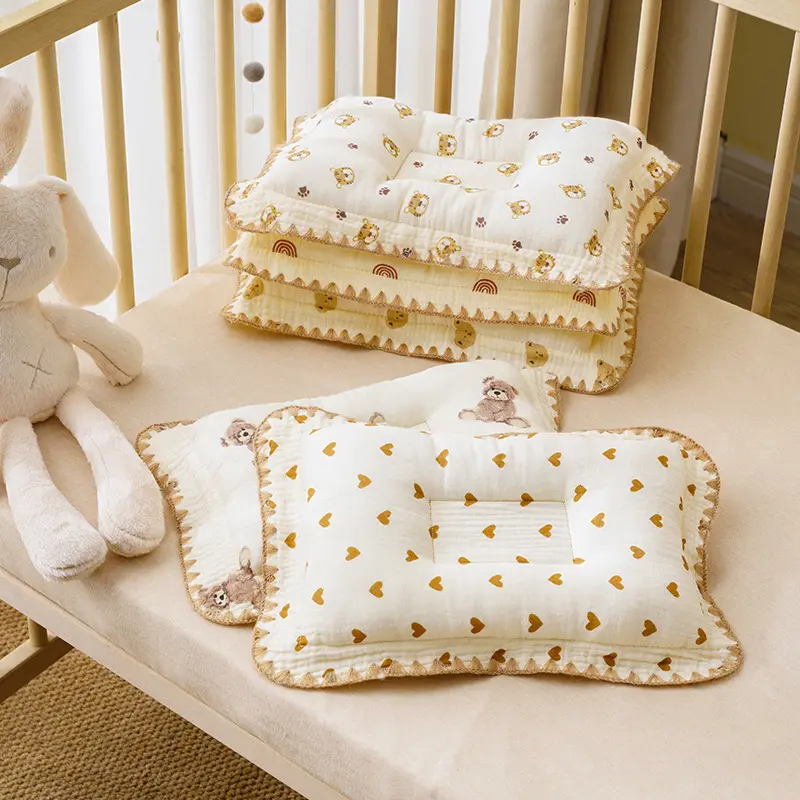 Organic Cotton Fine-Weave Shaped Pillow – Head Support Cushion, Cute Print, Flat Head Syndrome Prevention, Breathable Bedding, Ideal Gift