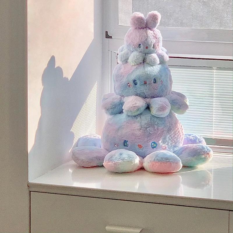 Stuffed Animal 20-50cm Fluffy Flip Plush Toy Colorful Rabbit Octopus Double Face Reversed Cosplay Plushie Peluche Cuddly Gifts