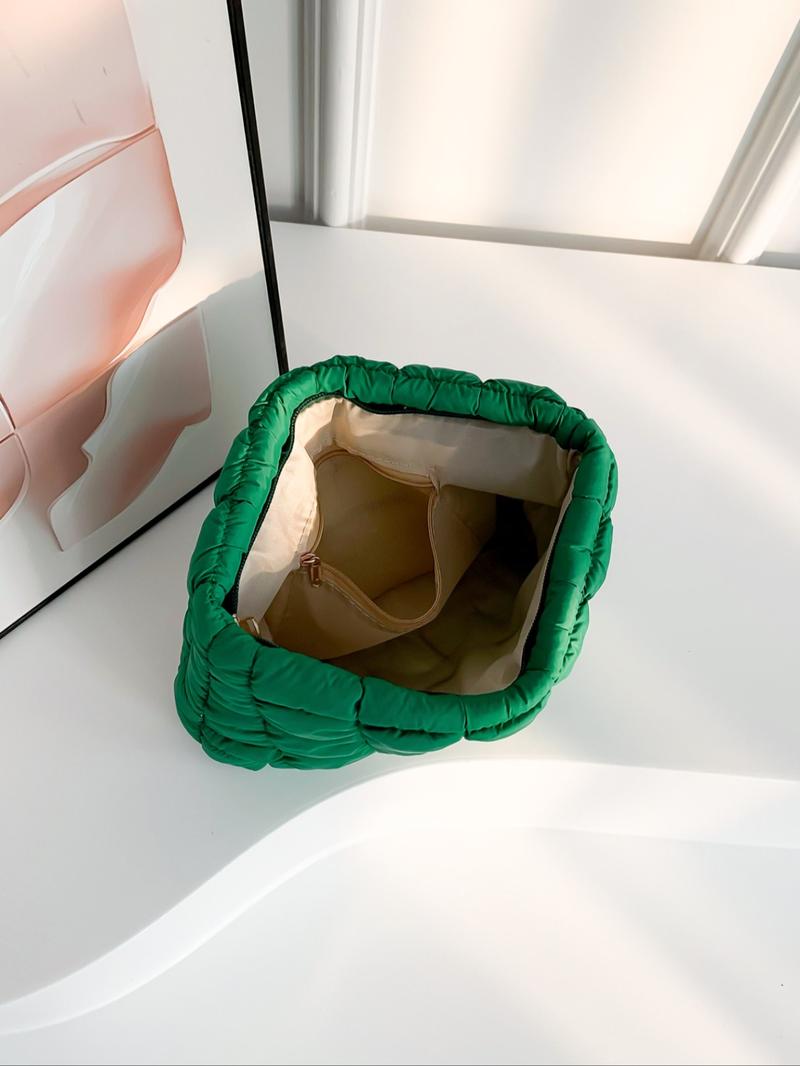 Solid Color Quilted Design Clutch, Large Capacity Travel Storage Bag with Zipper, Portable Travel Storage Bag for Women & Girls