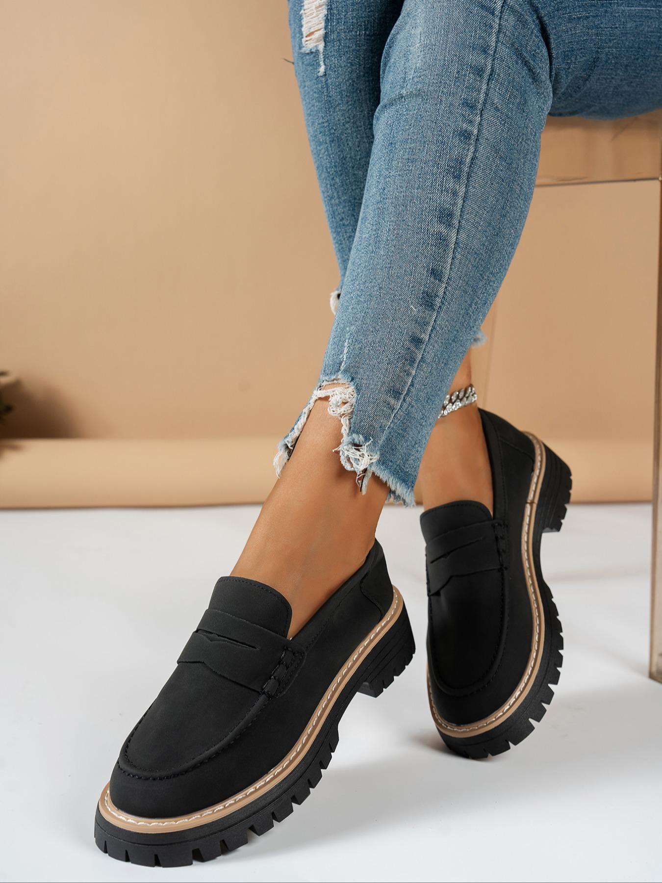 Thick Sole Loafers, Suede Material Upper, Classic Design with Height Boosting Effect, Perfect for Casual & Daily Wear, PU Leather Loafers