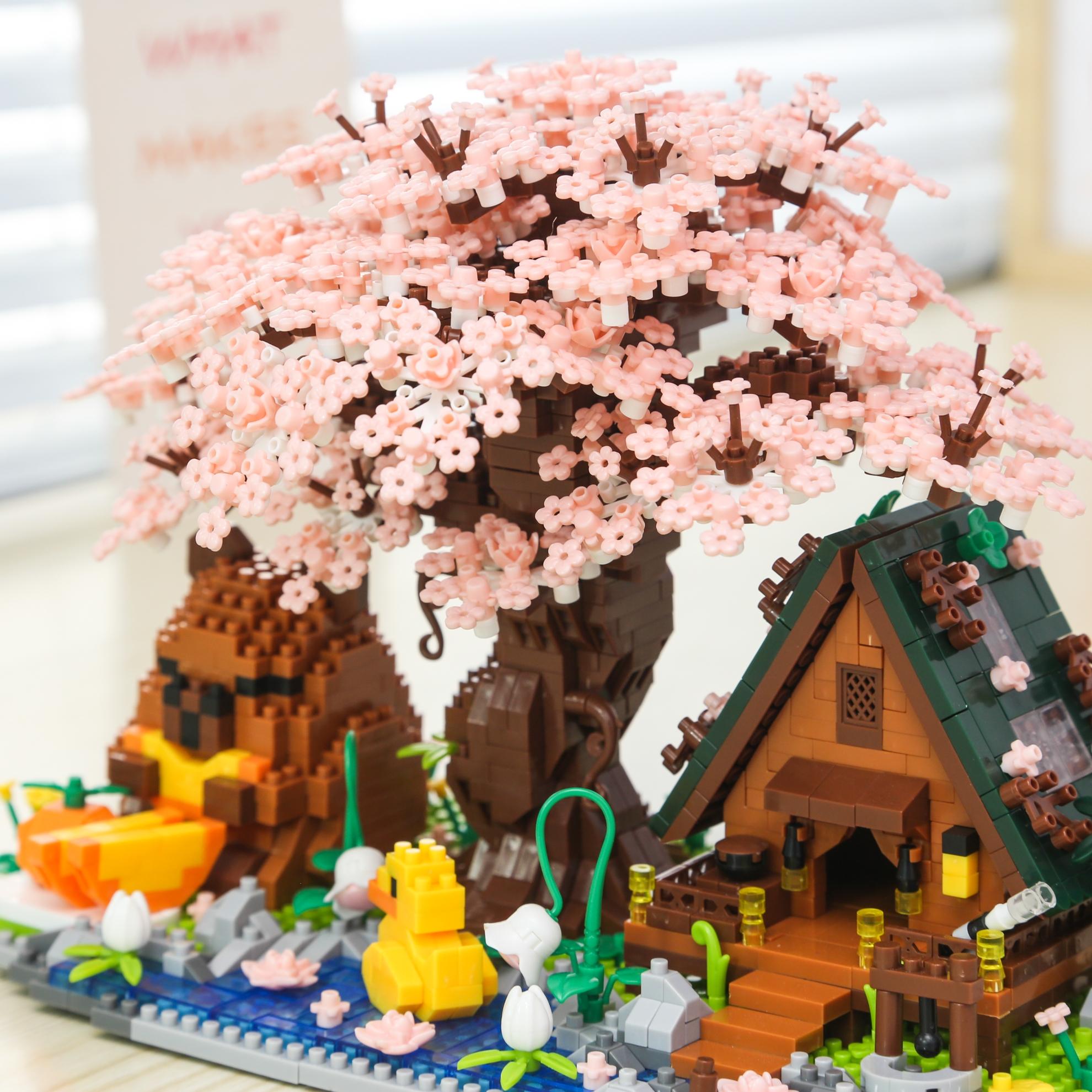 Sakura Tree House Building Blocks Set, Capybara Bricks Kit, Cute Micro Particles Model, Creative DIY Landscape Suite, Home Decor Gift