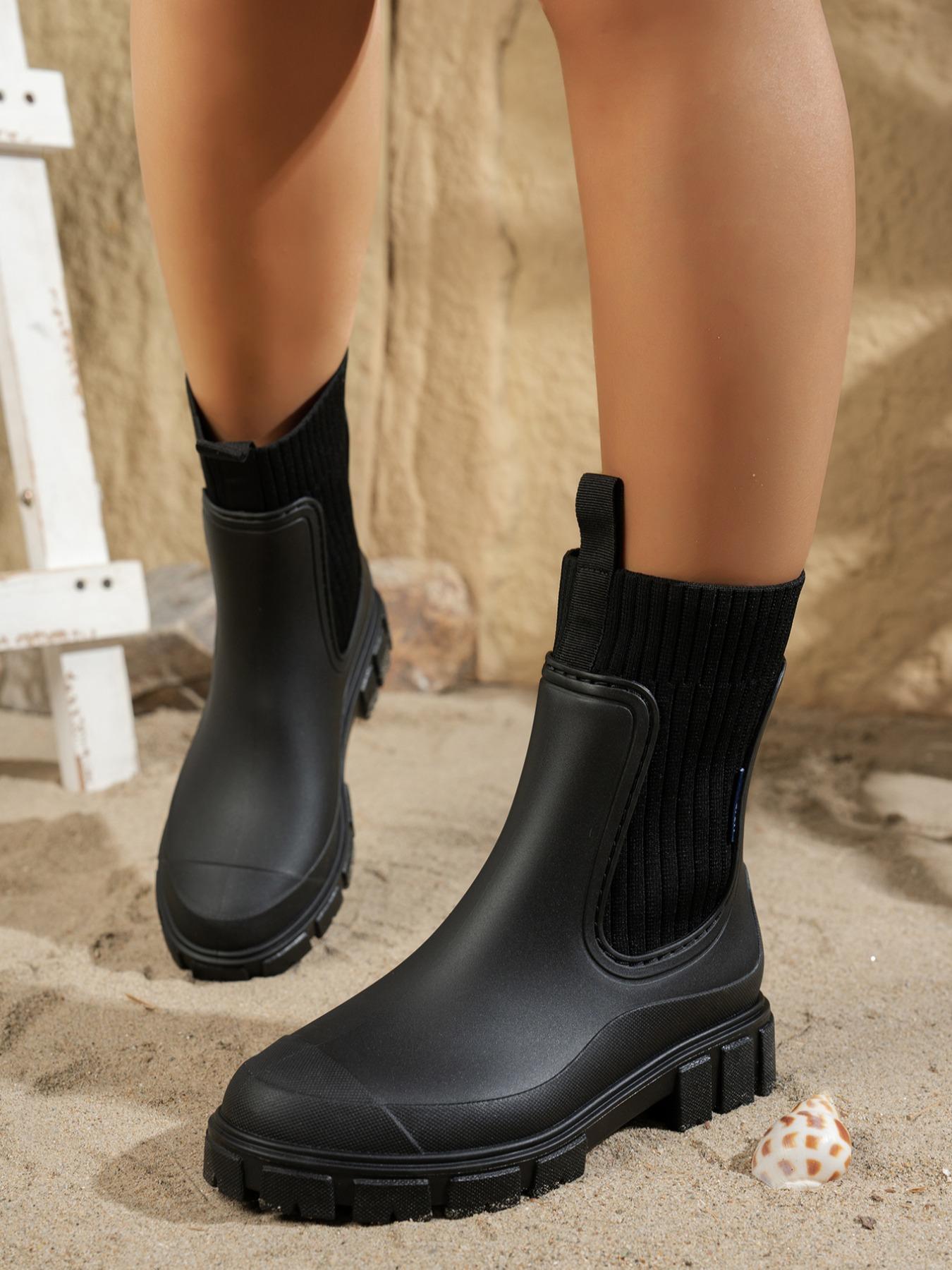 Women's Thick Sole Chelsea Rain Boots, Waterproof Short Booties, Anti-Slip Thick Sole, Easy Wear Design, All-Weather Use Footwear