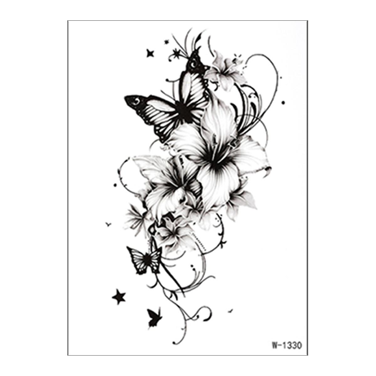 Delicate Butterfly Floral Temporary Tattoo, Waterproof Long-Lasting Body Sticker for Women, Trendy Party Decorations, 1pcs