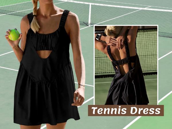 AnotherChill Women's 2-Piece Tennis Dress Set - Built-in Bra, Matching Shorts with Pockets, Cut Out Design - Gym, Golf Workout Sets Women Clothes #sohochic AnotherChill Women's 2-Piece Tennis Dress Set - Built-in Bra, Matching Shorts with Pockets, Cut Out Design - Gym, Golf Workout Sets Women Clothes #sohochic
