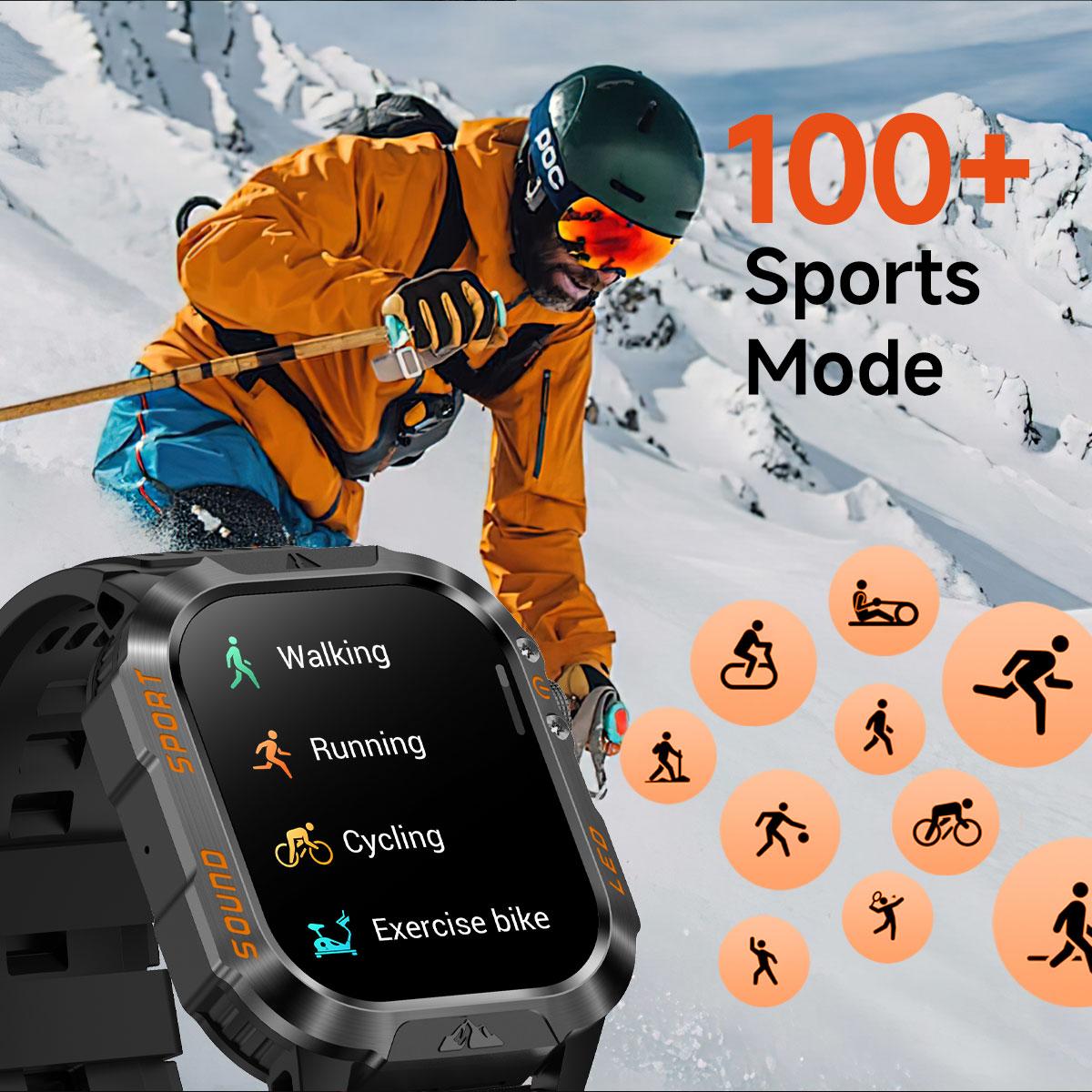 HT46 Outdoor Smart Watch Bluetooth Calling Heart Rate Sleep Blood Oxygen Monitor LED Light for Cycling Hiking Camping