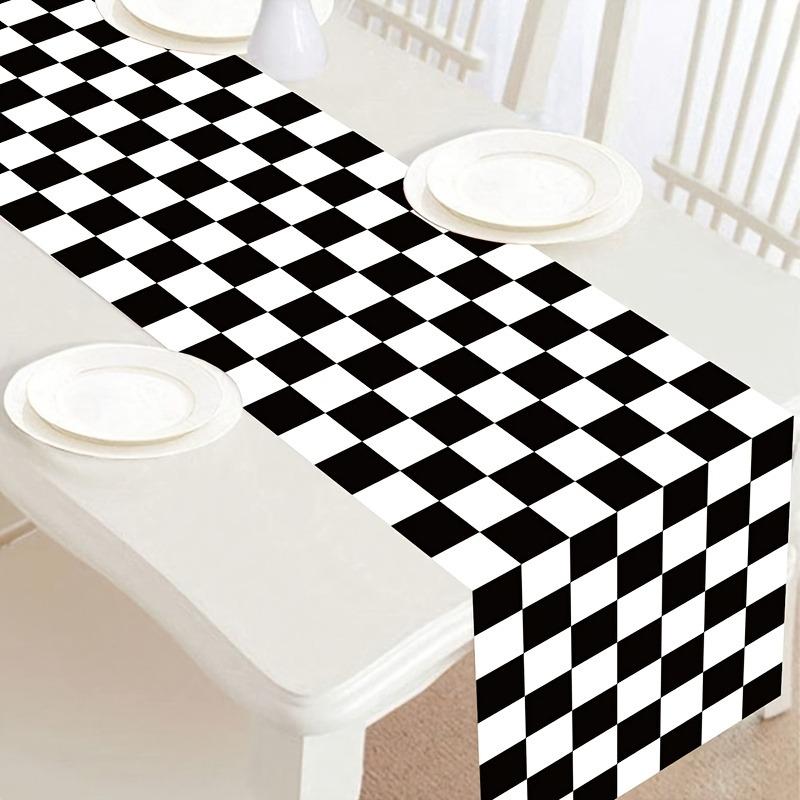 1 piece, racing track fashion table runner, rectangular black and white checkered racing track table runner tablecloth – racing party tablecloth decoration