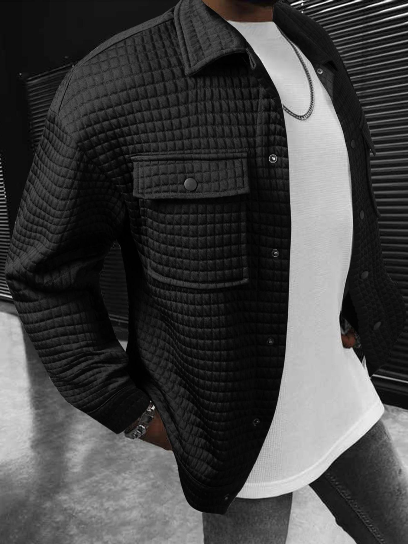 Men's Stitched Jacket with Snap Pockets, Loose Fit Casual Shirt Style, Perfect for Fall Season, Stylish Men's Outerwear Coats