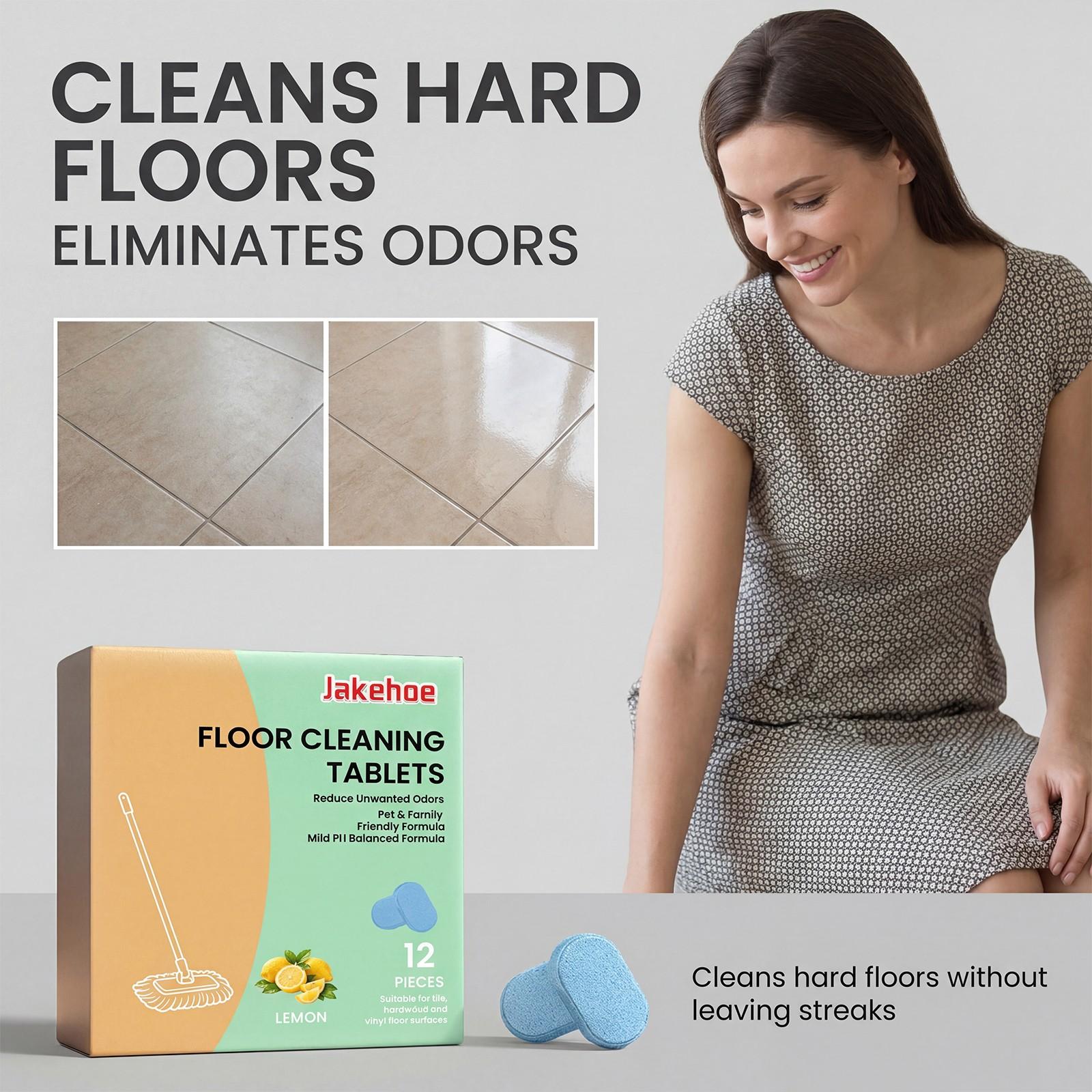 Floor Cleaning Tablets, 12 Pieces, Lemon Scent, Daily Home Floor Cleaner, Stain Removal, Fresh Fragrance, Convenient Care Tablets