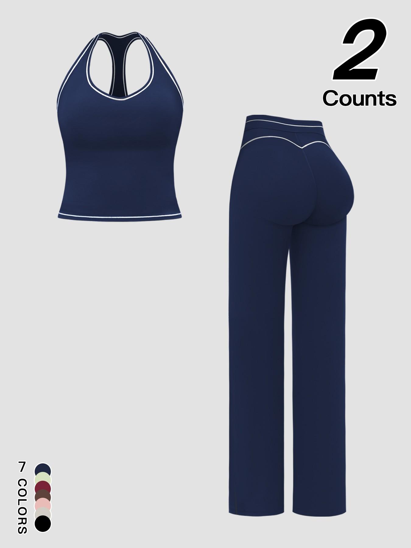 Sports Women's Quick-Dry Halter Tank Top Outdoor Yoga Tummy-Control Flared Pants Casual Active Wear for Spring and Fall