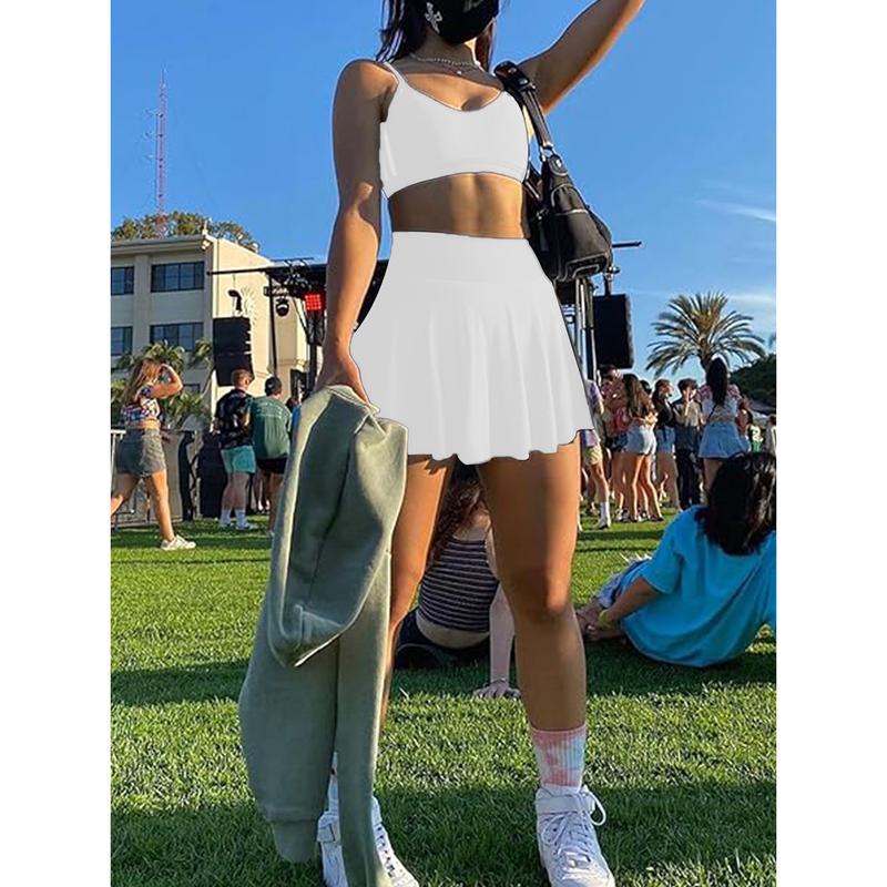 Plus size 3pcs/Set Women Sports Skirt, Casual High Waist Workout Yoga Pants, Running Skorts With Pockets