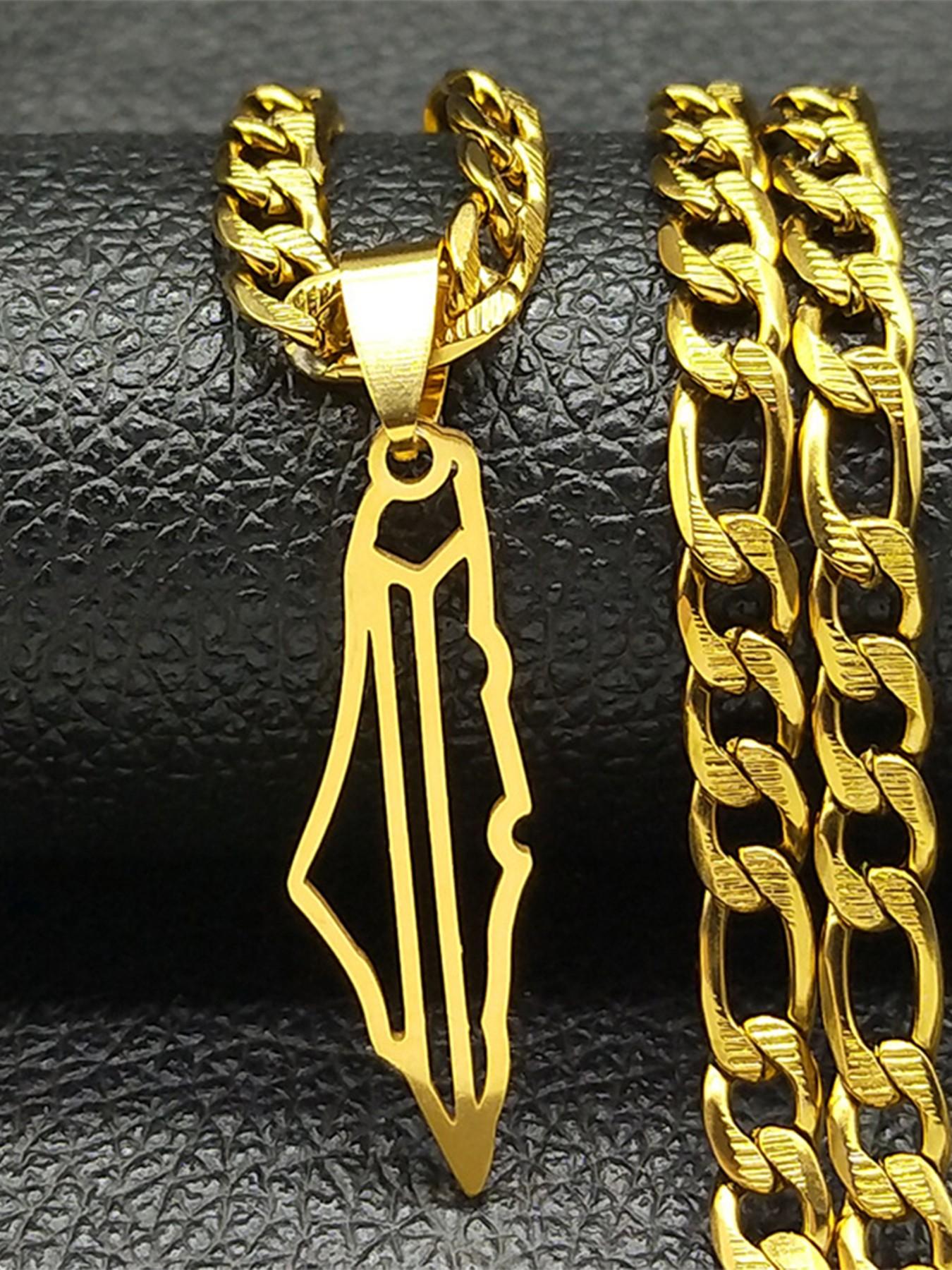 Israel Palestine Country Map Pendant Necklace Neck Chain for Women Men Stainless Steel Country Geography Gift