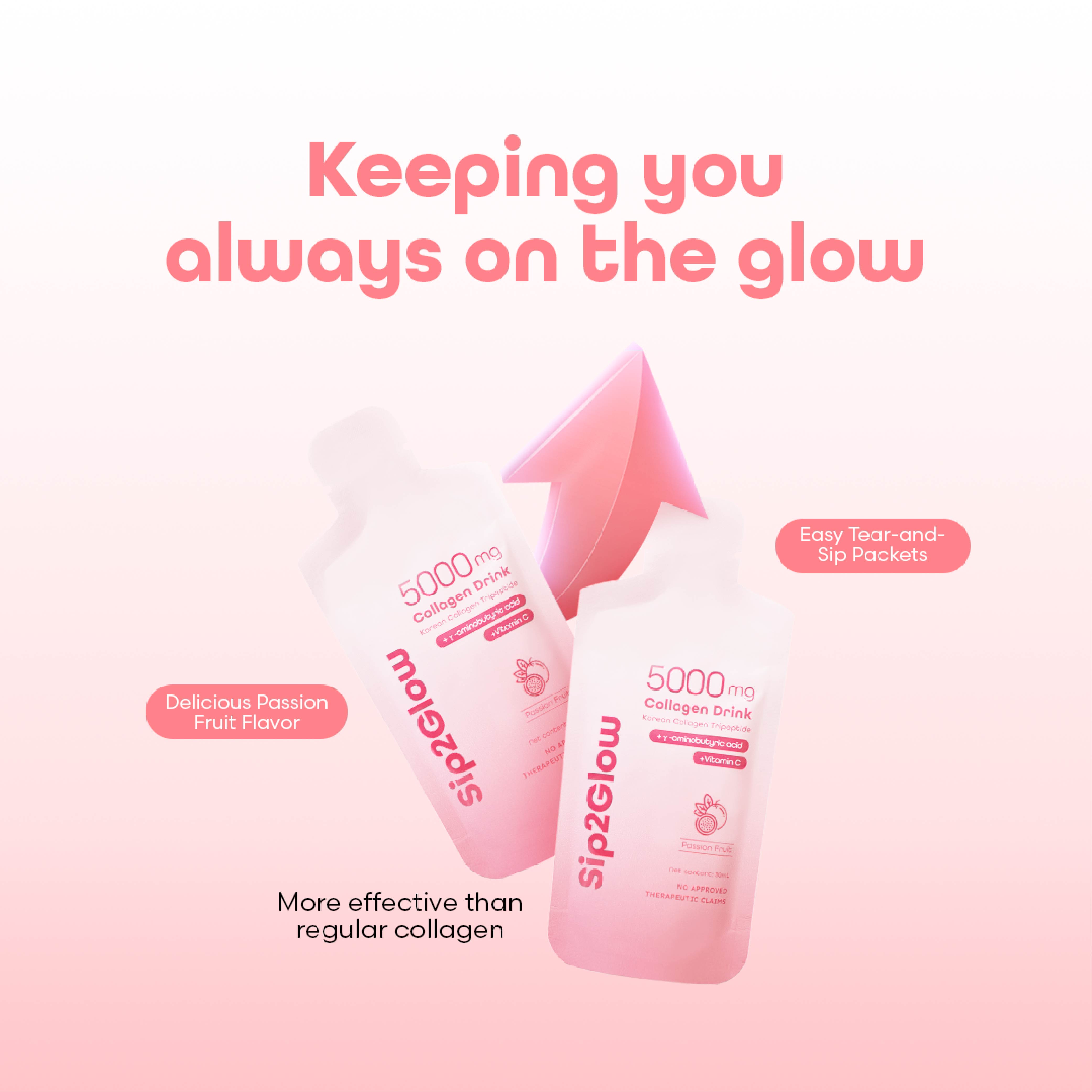 【Sip2Glow | BUY 3 GET 1 】Advanced Collagen Drink with Korean Collagen Tripeptide, GABA & Vitamin C | Passion Fruit | Health & Beauty | Anti-Aging | Ready-To-Sip Supplement for Skin, Hair, Nails & Joint Health