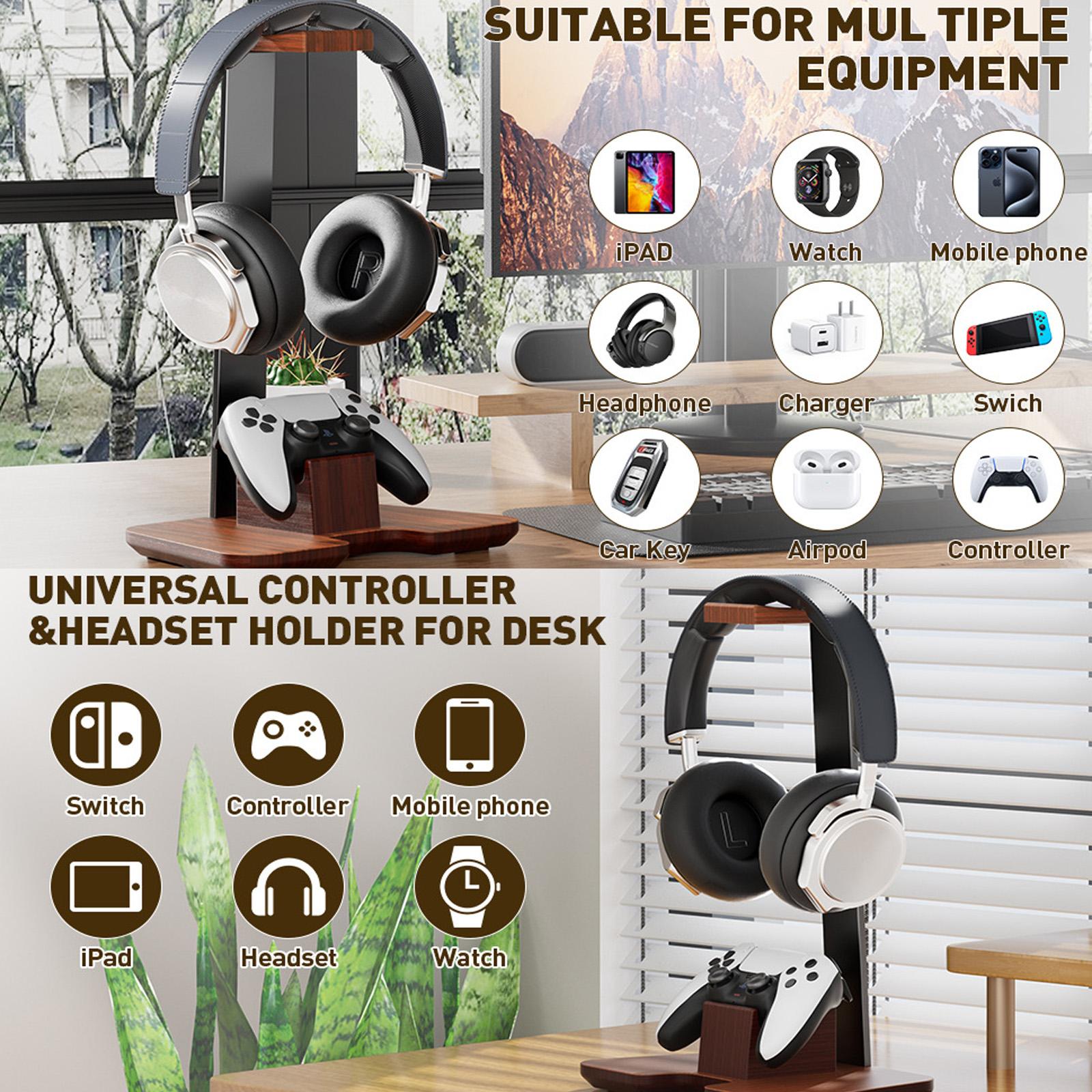 Wooden Game Controller Stand and Headset Holder, Desktop Organizer for Xbox Ps4 Ps5, Perfect Gift for Son Husband Boyfriend
